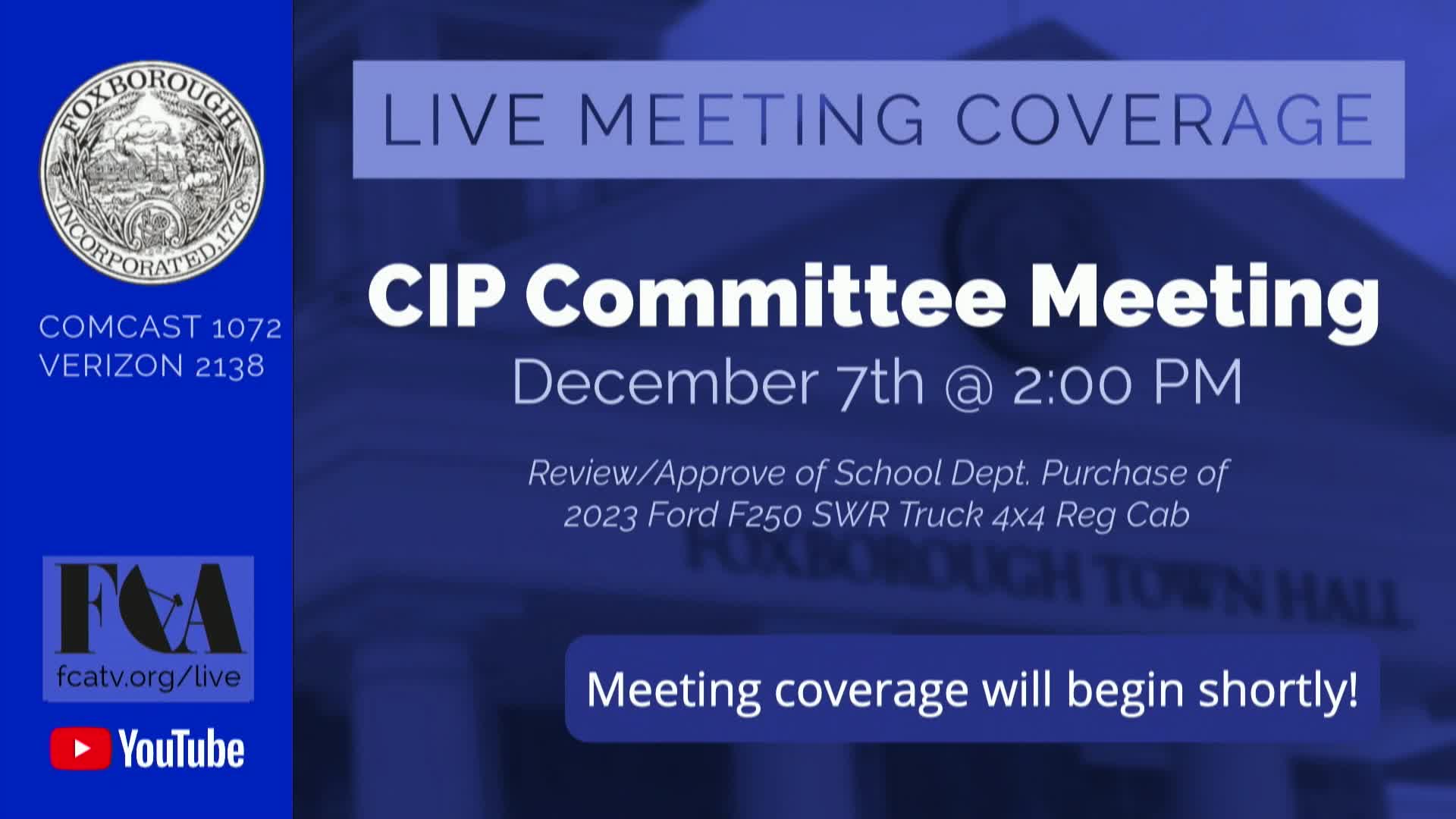 Thumbnail image for Capital Improvement Planning Committee Meeting (CIP) LIVE