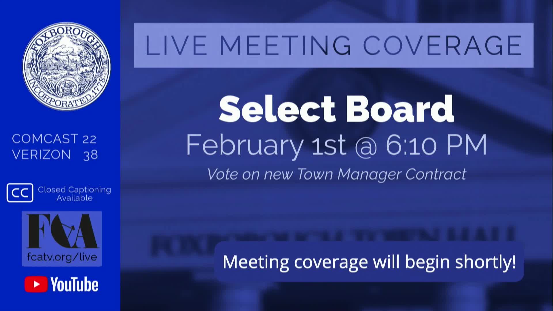 Thumbnail image for Select Board Meeting - February 1, 2024 - LIVE