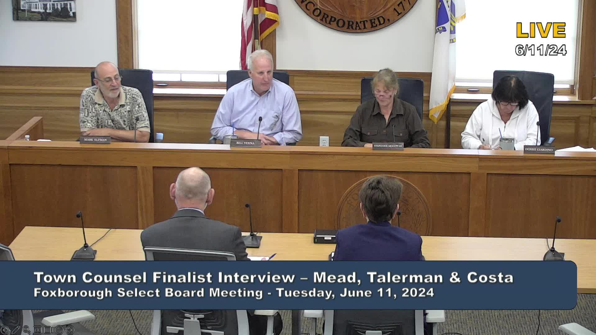 Thumbnail image for Select Board Meeting Town Counsel Finalist Interview: Mead, Talerman & Costa - June 11, 2024