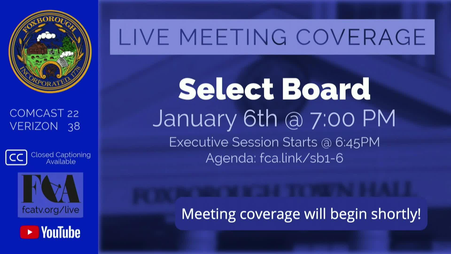 Thumbnail image for Select Board Meeting - January 6, 2026 - LIVE