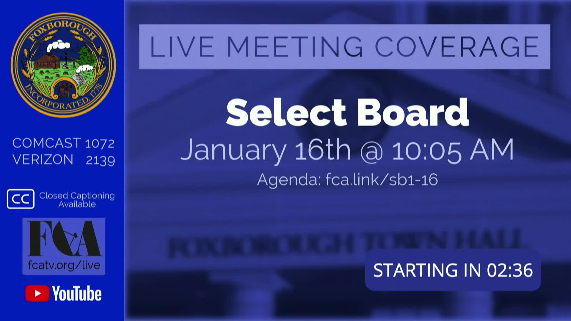 Select Board Meeting - January 16, 2026 - LIVE