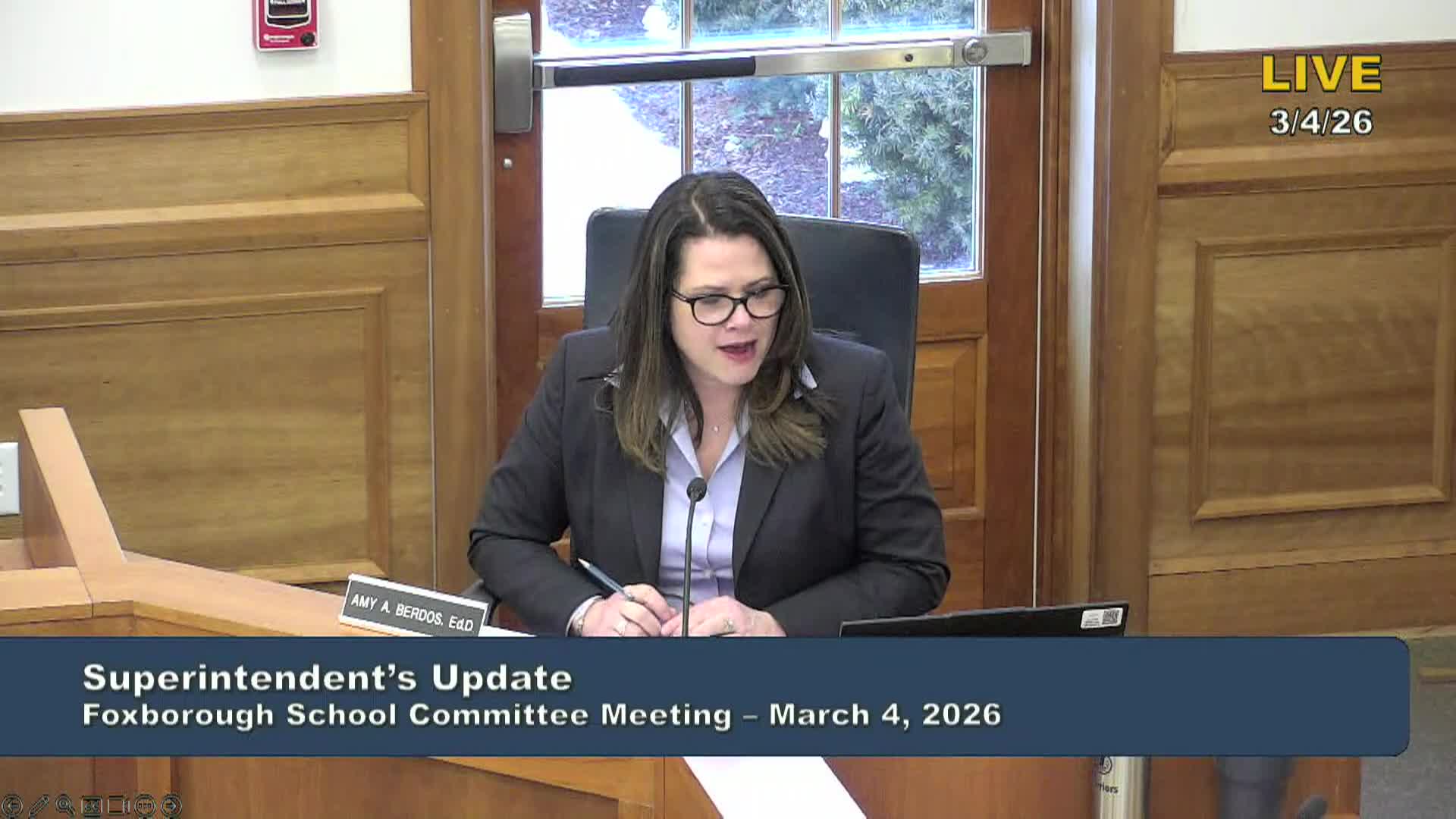 Foxborough School Committee Meeting - March 4, 2026 - LIVE