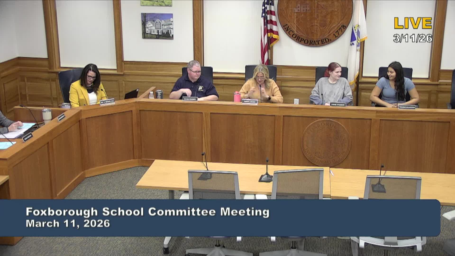 Thumbnail image for Foxborough School Committee Meeting - March 11, 2026