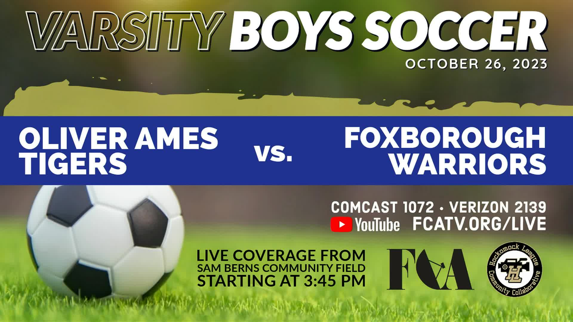 Thumbnail image for Varsity Boys Soccer 2023 vs. Oliver Ames - LIVE